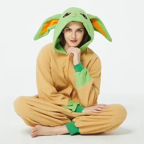 ผู้ใหญ่ Mandalorian คอสเพลย์เครื่องแต่งกาย Yoda Grogu Onesies ชุดนอน Loungewear ฤดูหนาวคนรัก Anime Kigurumi ผู้ใหญ่ผู้ชายผู้หญิง Carto