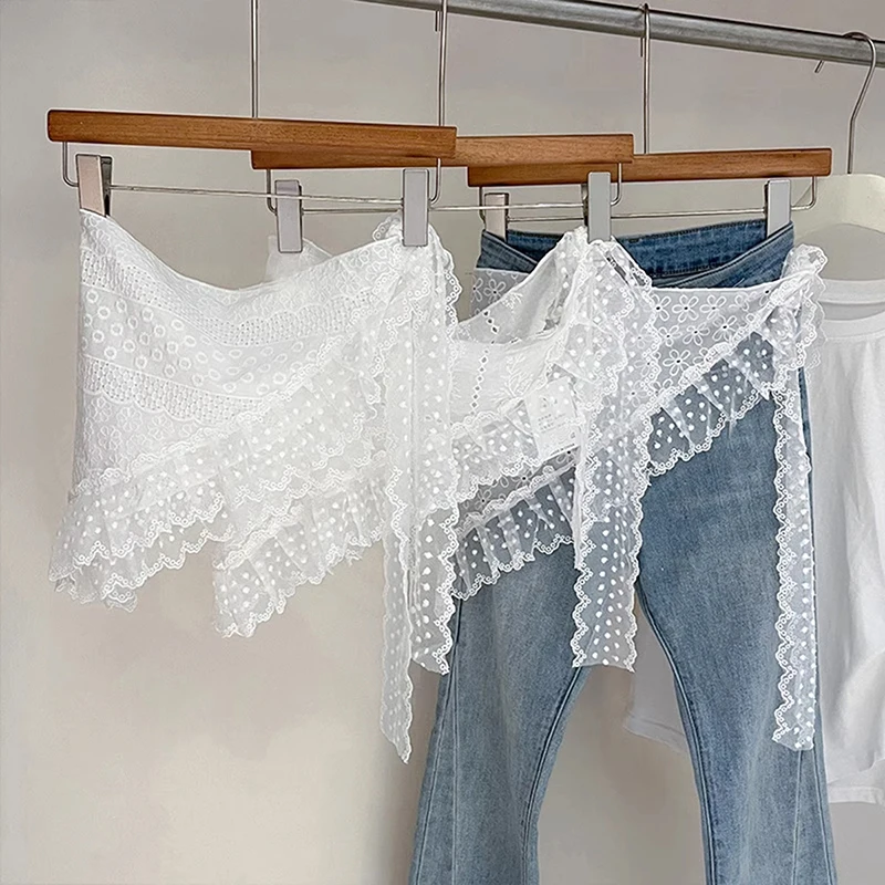 Sweet White Lace Trim Belted Skirt Women's Fashion Decorative Headscarf Tied Ribbon Skirts Slimming Layering Half-length Skirts 
Sweet White Lace Trim Belted Skirt Women's Fashion Decorative Headscarf Tied Ribbon Skirts Slimming Layering Half-length Skirts