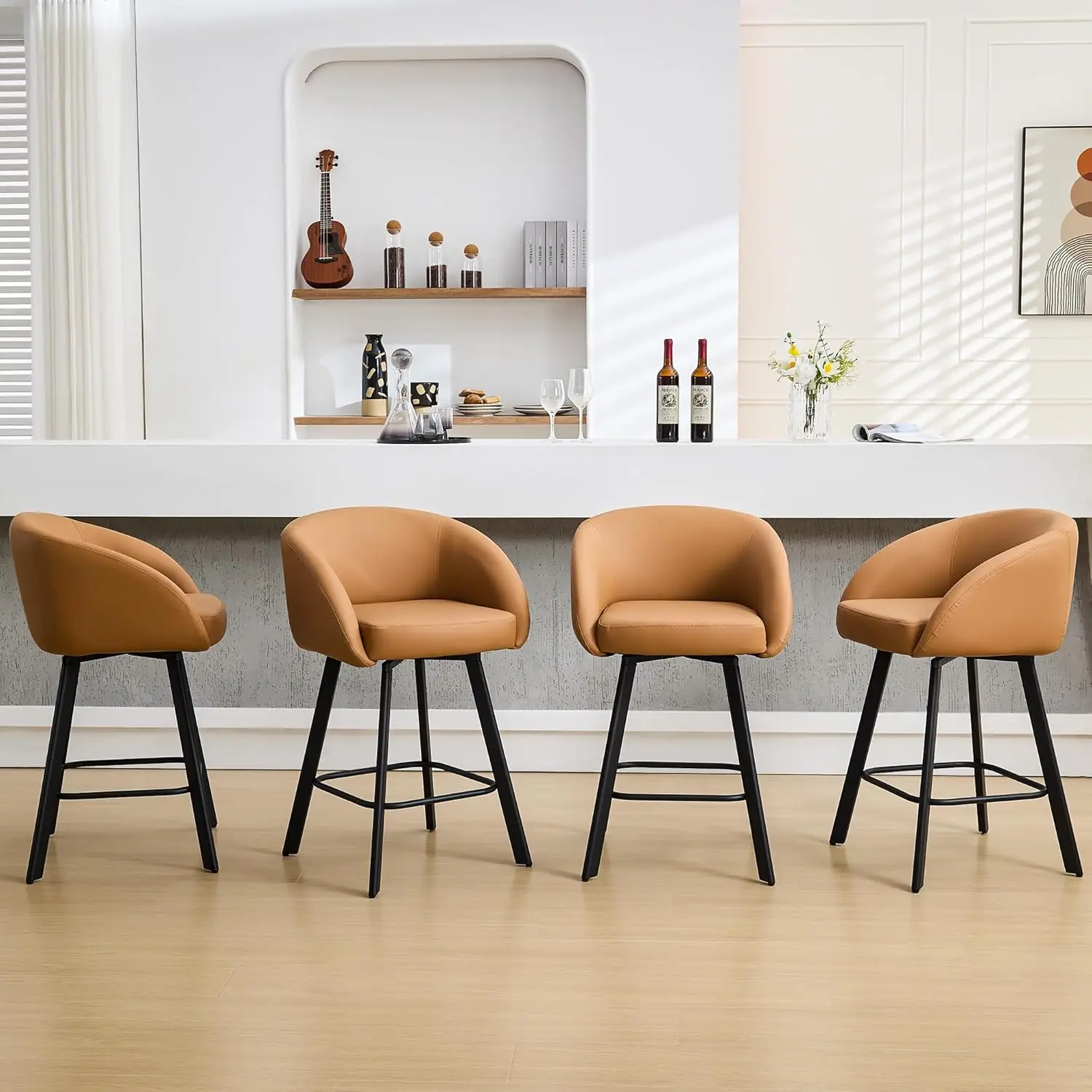 26in Swivel Bar Stools Set of 4 with Back & Arms Faux Leather Kitchen Counter Height Island Use 4PCS Brown Customized
26in Swivel Bar Stools Set of 4 with Back & Arms Faux Leather Kitchen Counter Height Island Use 4PCS Brown Customized