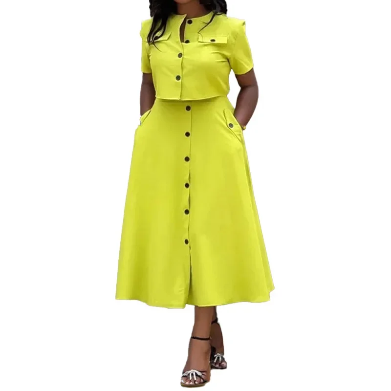 Shirt Women's Two-piece Set Elegant O Neck Short-sleeved Button Top High Waist Skirt 2-piece Suit Woman Spring Summer
Shirt Women's Two-piece Set Elegant O Neck Short-sleeved Button Top High Waist Skirt 2-piece Suit Woman Spring Summer