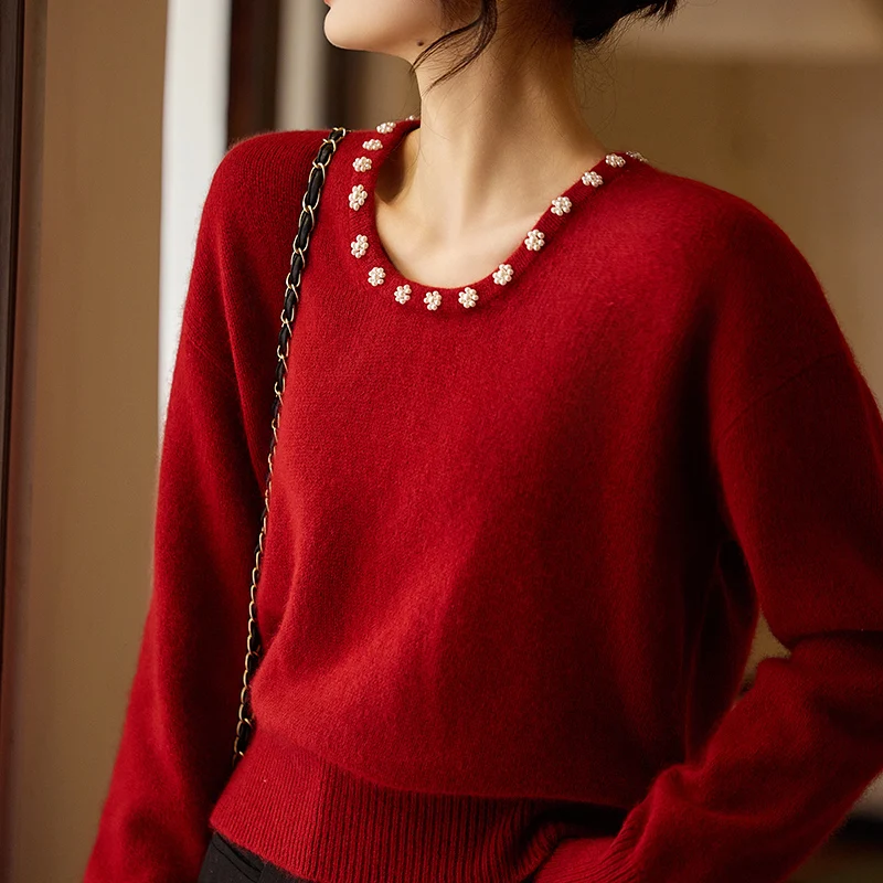 NEW Pure Australian Wool Pullover Women Knitting Inlaid flower decoration Sweater Round Neck Long sleeves High quality Loose Top
NEW Pure Australian Wool Pullover Women Knitting Inlaid flower decoration Sweater Round Neck Long sleeves High quality Loose Top