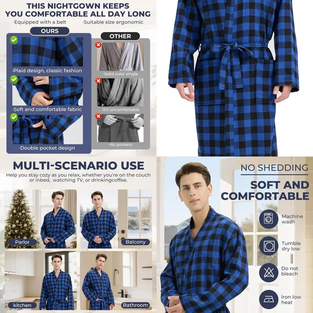 Cotton Flannel Robe for Men - Lightweight, All-Season Comfort with Large Pockets
Cotton Flannel Robe for Men - Lightweight, All-Season Comfort with Large Pockets
