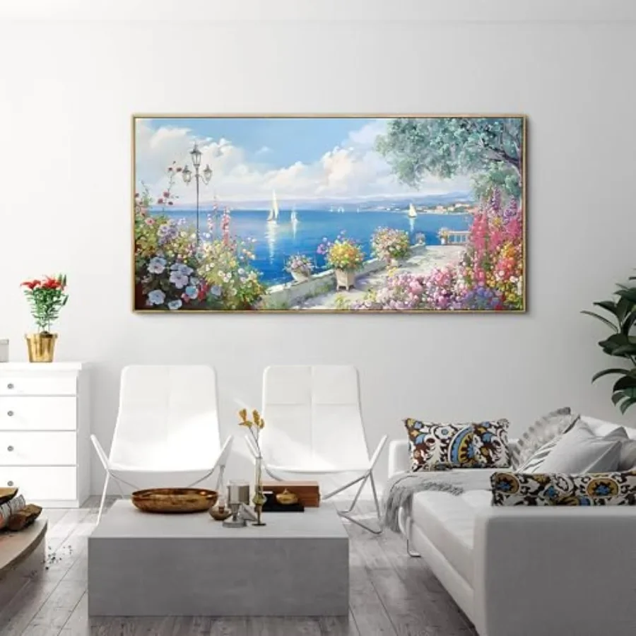 Coastal wall art for living room: canvas seascape with yellow-green flowers, modern sailboat landscape, 24x48 framed decor
Coastal wall art for living room: canvas seascape with yellow-green flowers, modern sailboat landscape, 24x48 framed decor