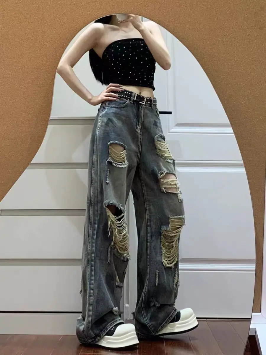 American Style Ripped Denim Jeans Men Women Loose Wide Leg Casual Floor Length Pants Spring Summer High Waist Tear Wear Resis...
American Style Ripped Denim Jeans Men Women Loose Wide Leg Casual Floor Length Pants Spring Summer High Waist Tear Wear Resis...