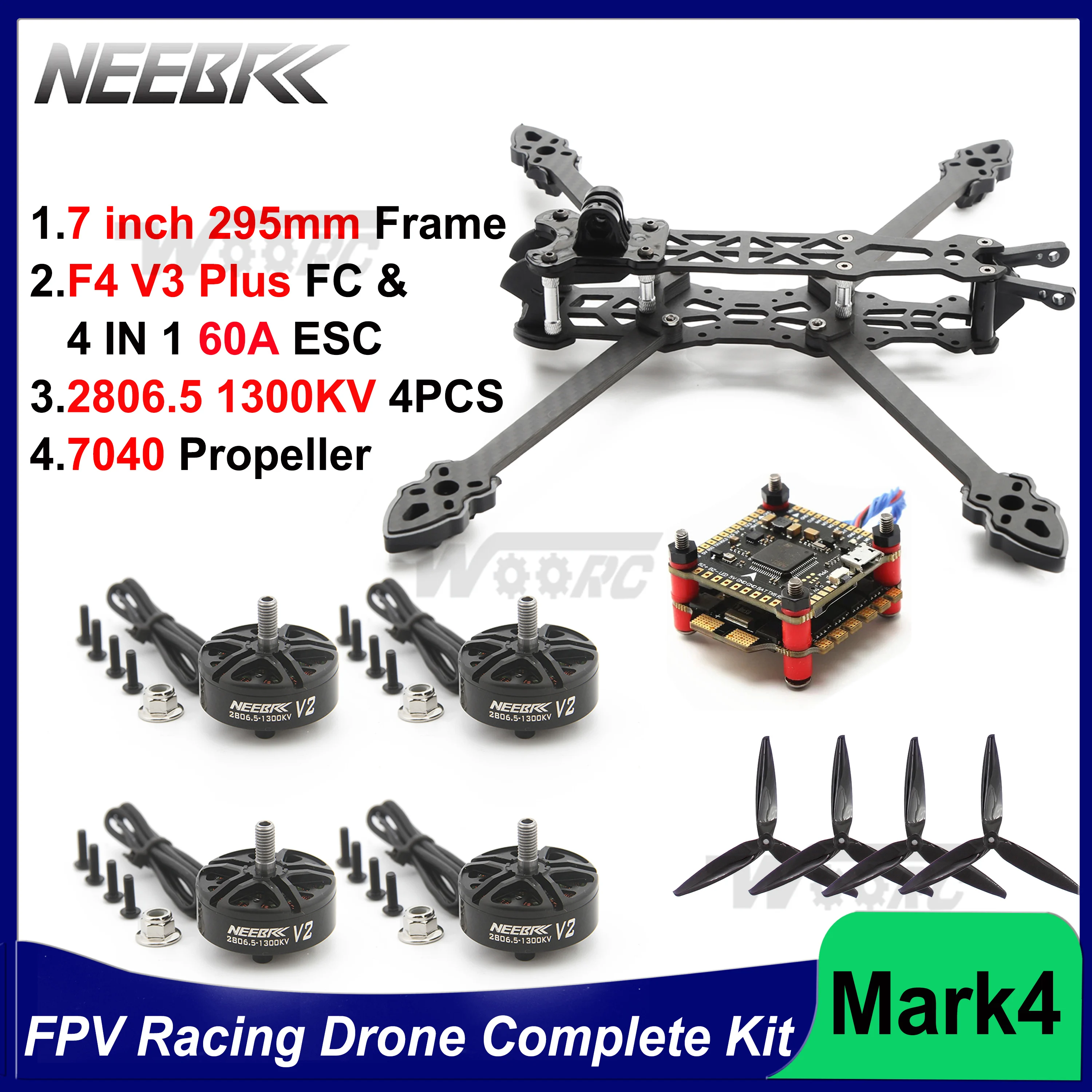 Mark4 7inch Frame 2806.5 1300KV Brushless Motor 7040 Propeller 60A ESC F4V3 Flight Controller Complete Kit for FPV Racing Drone
Mark4 7inch Frame 2806.5 1300KV Brushless Motor 7040 Propeller 60A ESC F4V3 Flight Controller Complete Kit for FPV Racing Drone