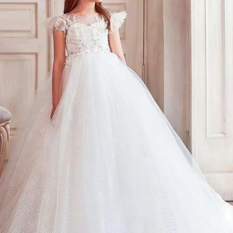 Flower Girl Dress Glitter Tulle Appliques Sleeveless Children For Wedding Party Gown First Communion Gowns
Flower Girl Dress Glitter Tulle Appliques Sleeveless Children For Wedding Party Gown First Communion Gowns