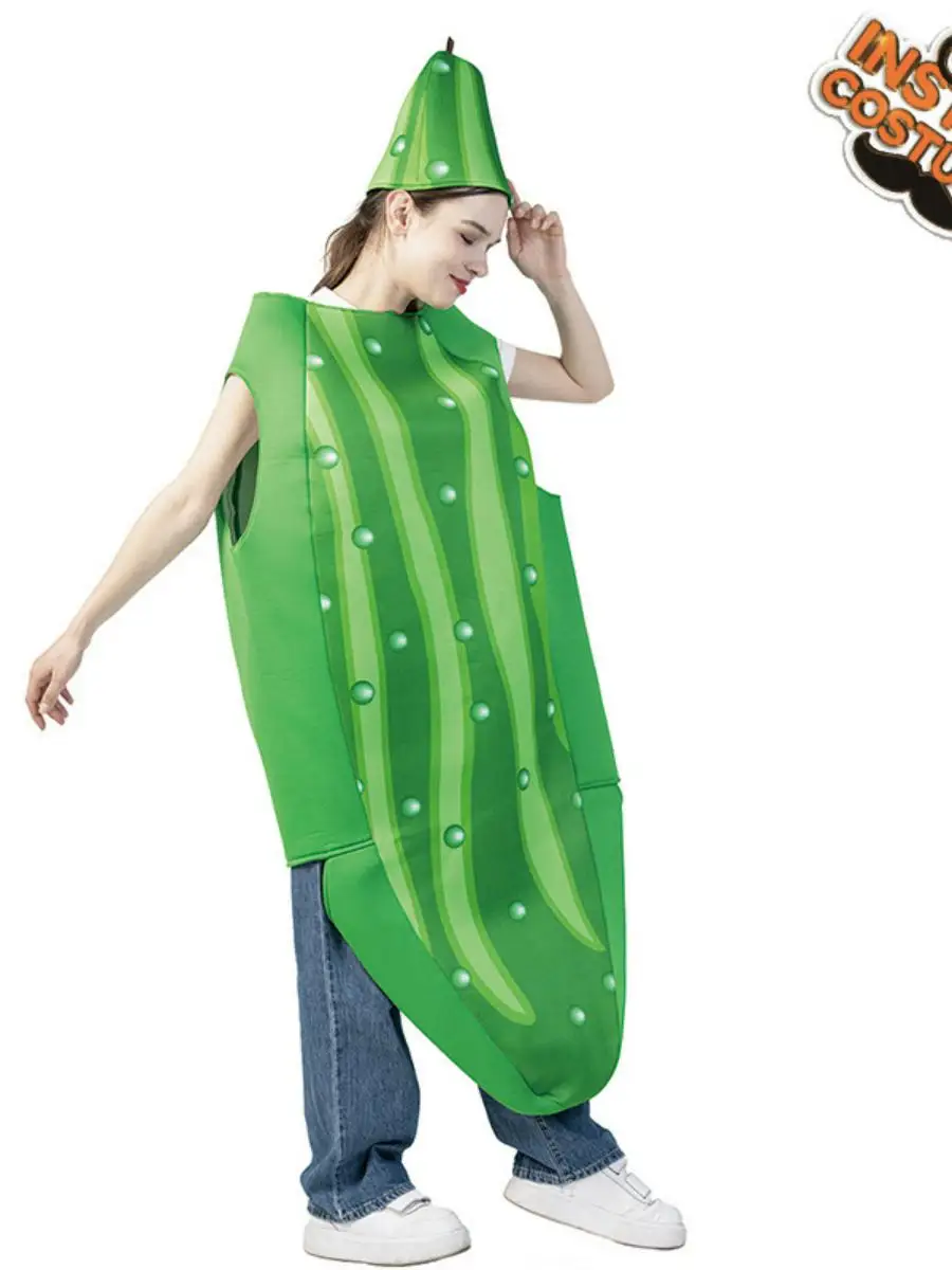 Забавный костюм на Хэллоуин для взрослых, костюм огурца, наряд для родителей и детей, карнавальный костюм для пары, фруктовый тематический костюм для выступлений
Забавный костюм на Хэллоуин для взрослых, костюм огурца, наряд для родителей и детей, карнавальный костюм для пары, фруктовый тематический костюм для выступлений
