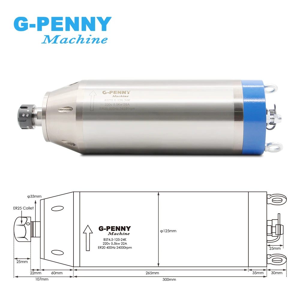 Customization 5.5KW ER25 Wood Working D125mm 220v/380v 4pcs Ceramic Bearings Water Cooled Spindle Motor
Customization 5.5KW ER25 Wood Working D125mm 220v/380v 4pcs Ceramic Bearings Water Cooled Spindle Motor
