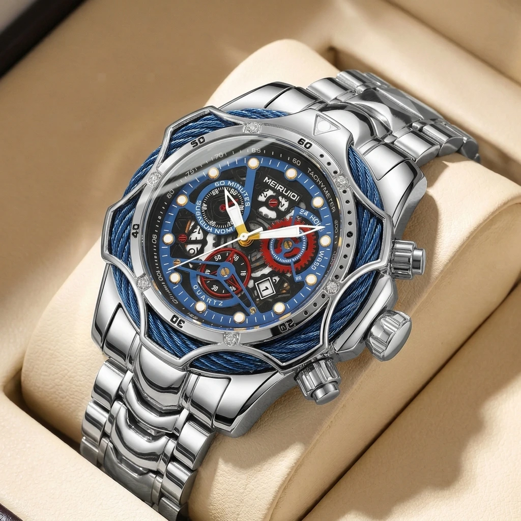 1pc Trendy Personality Hollow Dial Watch with Blue Braided Rope Decoration,Daily Versatile Wristwatch
1pc Trendy Personality Hollow Dial Watch with Blue Braided Rope Decoration,Daily Versatile Wristwatch