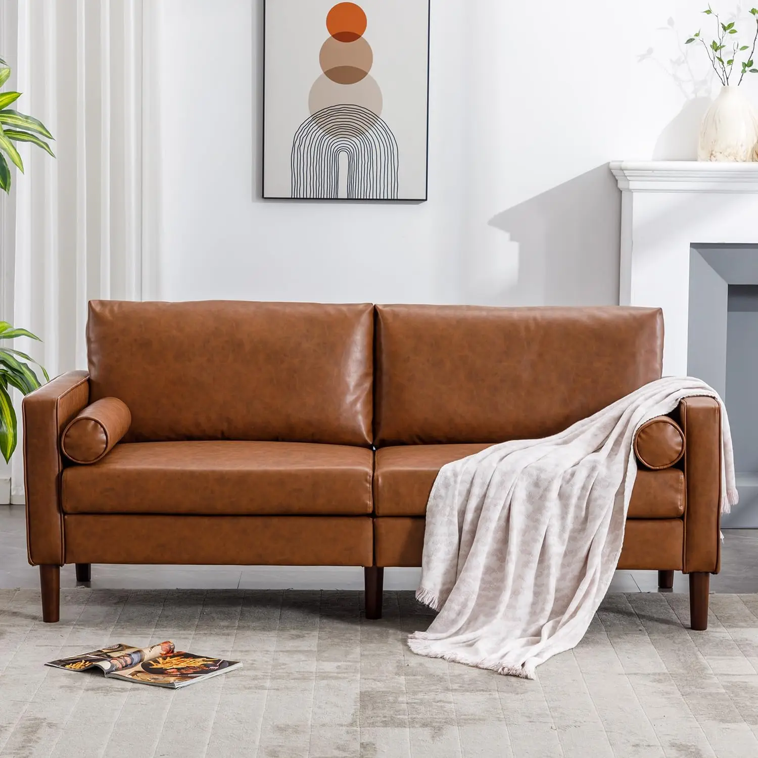 77” Mid-Century Modern Loveseat Couch, Leather Faux Sofa with Two Upholstered Cushions, Comfortable Couch with Wooden Frame
77” Mid-Century Modern Loveseat Couch, Leather Faux Sofa with Two Upholstered Cushions, Comfortable Couch with Wooden Frame