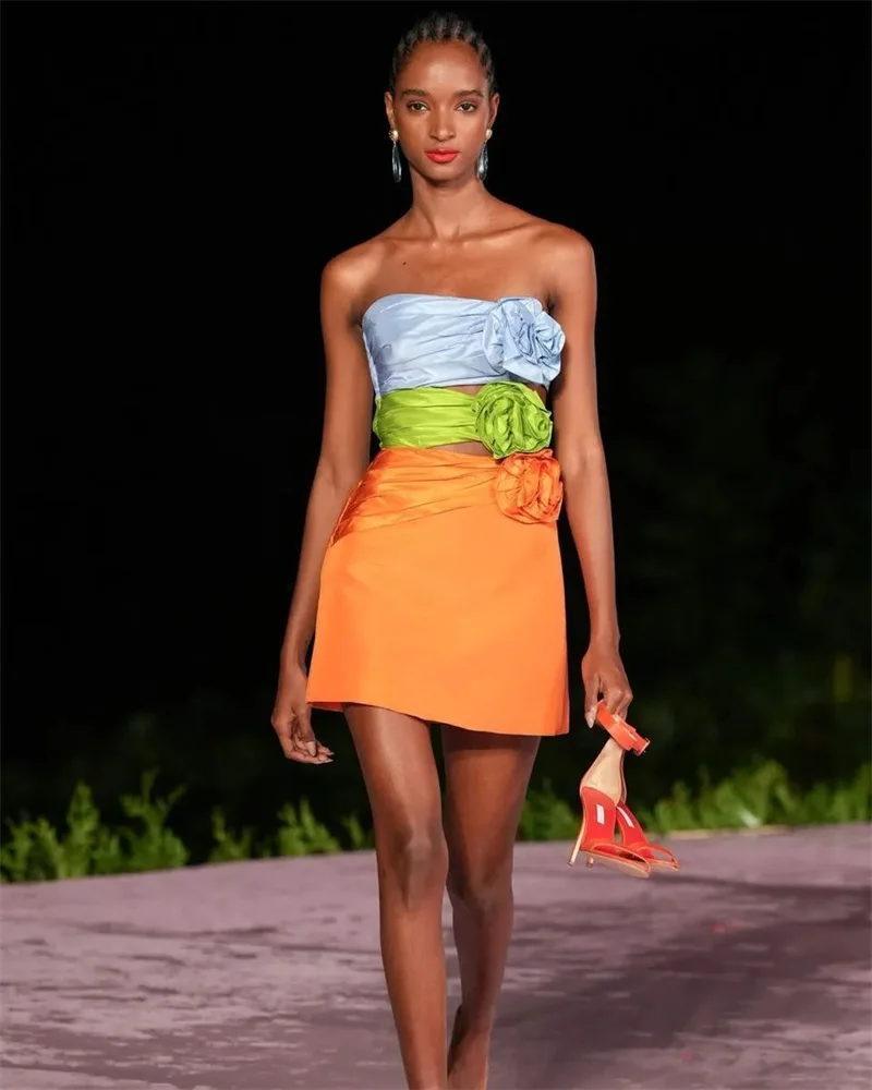 Colorful Short Mini Evening Dress 3D Flower Applique Designer Sexy Hollow Prom Dresses Orange Green Blue Celebrity Cocktail Robe
Colorful Short Mini Evening Dress 3D Flower Applique Designer Sexy Hollow Prom Dresses Orange Green Blue Celebrity Cocktail Robe