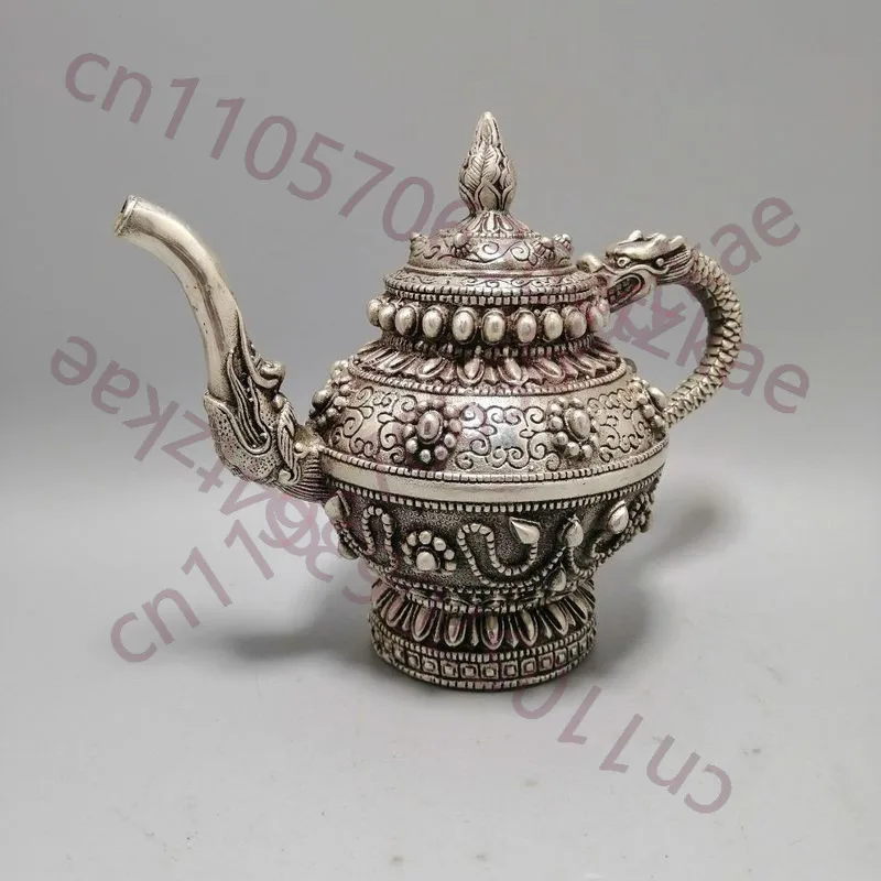 13*14cm Antique Chinese Copper Silvering Inlay Pearl Dragon Head Statue Teapot
13*14cm Antique Chinese Copper Silvering Inlay Pearl Dragon Head Statue Teapot