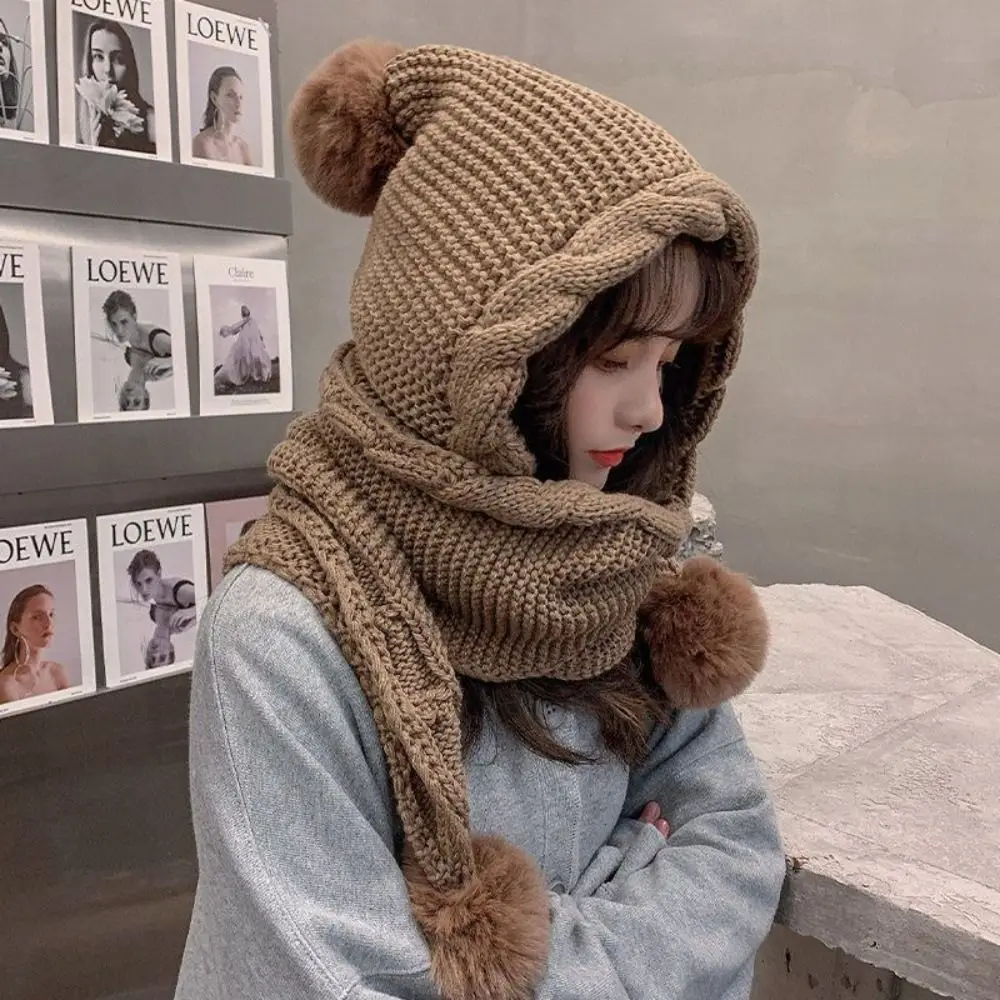 Cute Winter Hooded Scarf Hat Ear Protection Cold Protection Knitted Hat Thickened Fur Ball Warm Caps
Cute Winter Hooded Scarf Hat Ear Protection Cold Protection Knitted Hat Thickened Fur Ball Warm Caps
