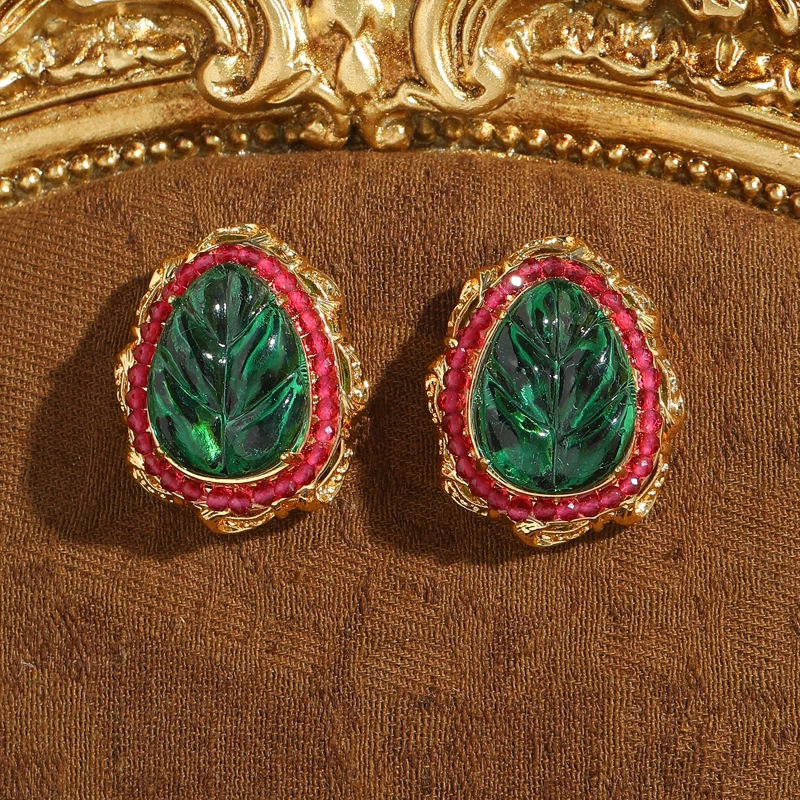 Vintage Zircon Green Leaf Earring Stud For Jewelry Making Women Red Natural Stone Luxury Brand Gold Color Wedding Charm Bride
Vintage Zircon Green Leaf Earring Stud For Jewelry Making Women Red Natural Stone Luxury Brand Gold Color Wedding Charm Bride