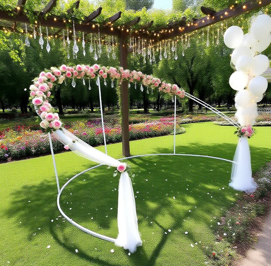 2-2.4m adjustable height wedding arch outdoor curved double ring stage background stand flower stand,with 150pcs octagonal beads
2-2.4m adjustable height wedding arch outdoor curved double ring stage background stand flower stand,with 150pcs octagonal beads
