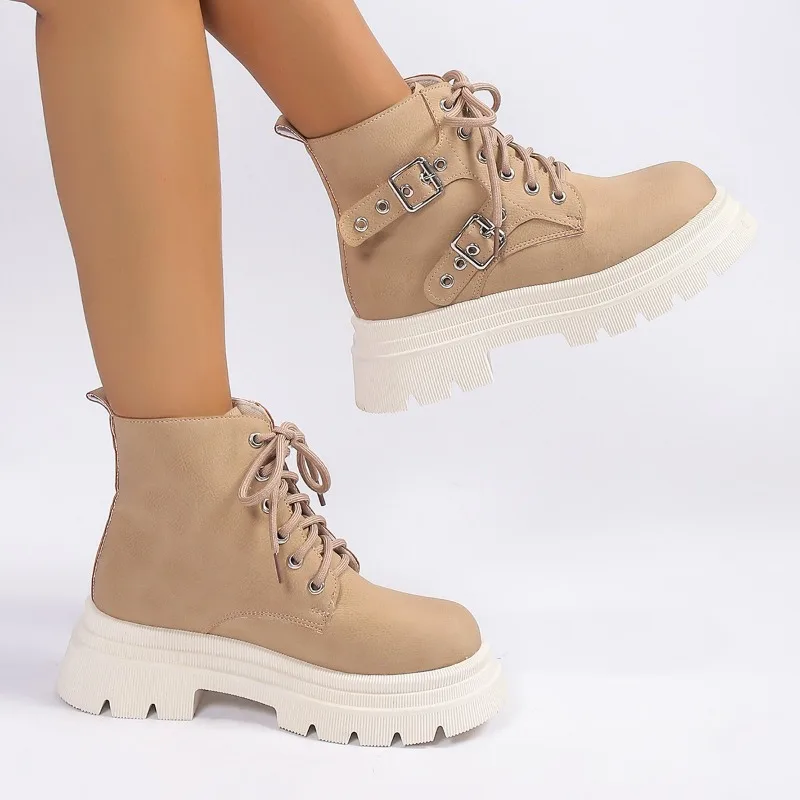 2024 Khaki Chunky Platform Ankle Boots Women Double Buckle Thick Bottom Combat Boots Woman Autumn Winter Lace Up Booties
2024 Khaki Chunky Platform Ankle Boots Women Double Buckle Thick Bottom Combat Boots Woman Autumn Winter Lace Up Booties