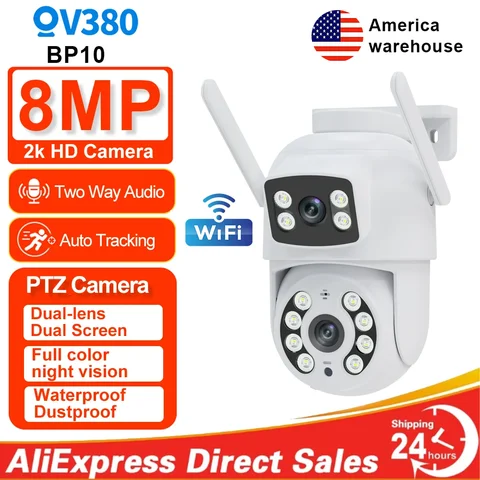 Caméra de permission Extérieure 8MP, Objectif Touriste, Écran Touristique, AI, Suivi existent, Vidéo IP, Wifi, PTZ, CCTV, Audio Bidirectionnel