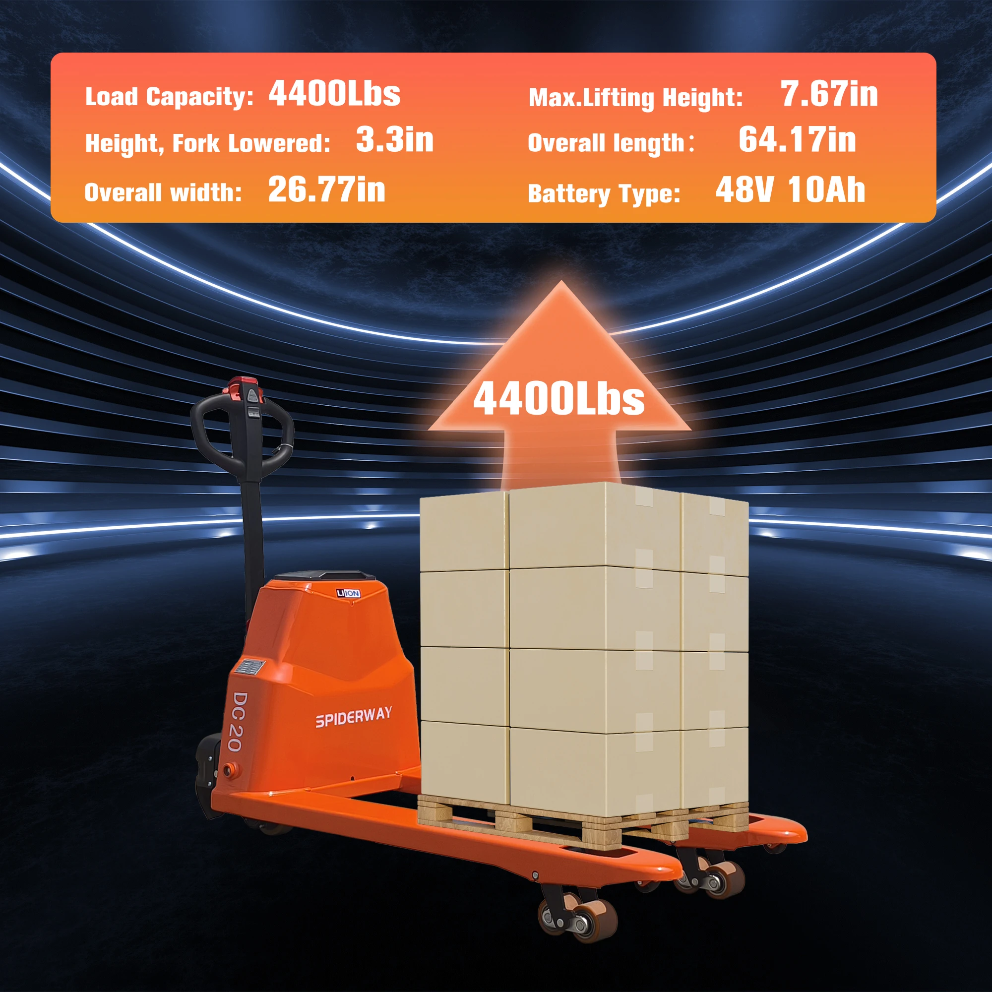 4400LBS Electric Pallet Jack Efficient and Durable With 48"x27" 48V Lithium Battery for Material Handling Motorized Lift Trucks
4400LBS Electric Pallet Jack Efficient and Durable With 48"x27" 48V Lithium Battery for Material Handling Motorized Lift Trucks