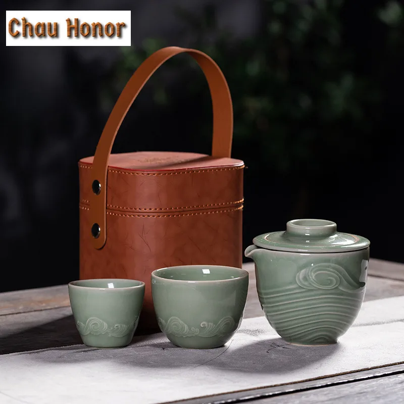 Handmade Longquan Celadon Travel Tea Set Kit Ancient 1 Pot 2 Cups Tea Maker Organizer Portable Picnic Handbag Kung Fu Tea Set 
Handmade Longquan Celadon Travel Tea Set Kit Ancient 1 Pot 2 Cups Tea Maker Organizer Portable Picnic Handbag Kung Fu Tea Set
