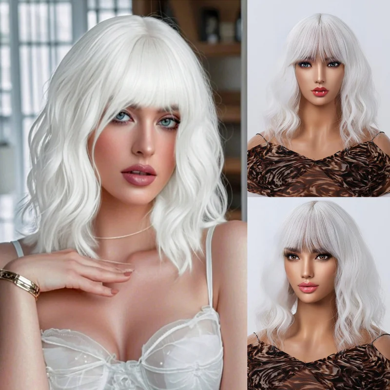 European and American style women's full head synthetic fiber wig with short wavy hair
European and American style women's full head synthetic fiber wig with short wavy hair