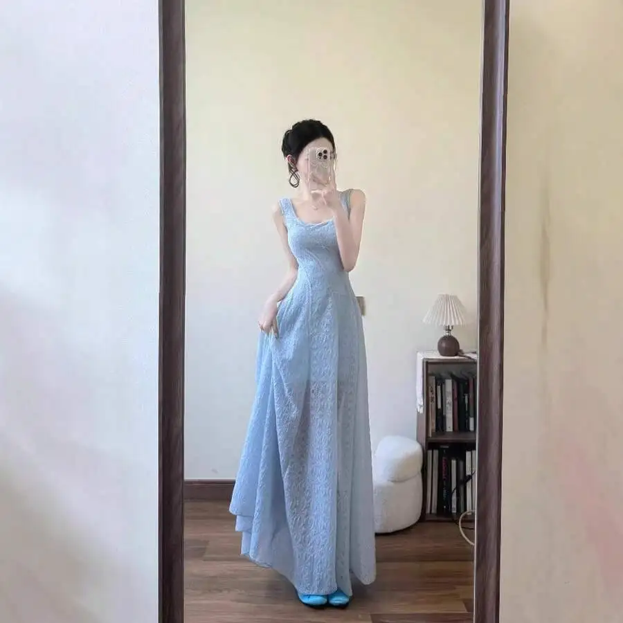 Elegant Blue Sleeveless Camisole A-Line Long Dress For Women Summer Seaside Vacation
Elegant Blue Sleeveless Camisole A-Line Long Dress For Women Summer Seaside Vacation