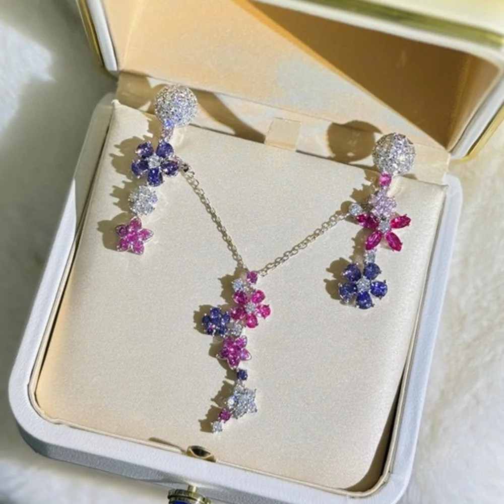 100% 925 Sterling Silver Pave AAA Zirconia Colored Flower Pendant Necklaces Earrings For Women Fine Jewelry Sets
100% 925 Sterling Silver Pave AAA Zirconia Colored Flower Pendant Necklaces Earrings For Women Fine Jewelry Sets