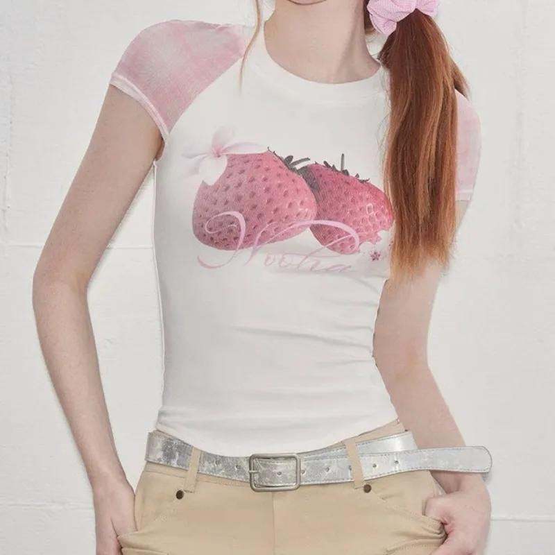Spicy Girl Summer New Splicing Slim Fit T-shirt Strawberry Print Short Sleeved Top Women Off Shoulder Short Retro T-shirt Y2K
Spicy Girl Summer New Splicing Slim Fit T-shirt Strawberry Print Short Sleeved Top Women Off Shoulder Short Retro T-shirt Y2K