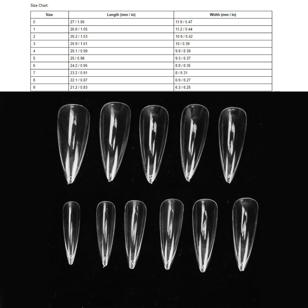 500PCS ABS Full Cover Clear Stiletto Nail Tips 10 Sizes Glossy Finish Manicure Fake Nail Patches Trapezoid Shape
500PCS ABS Full Cover Clear Stiletto Nail Tips 10 Sizes Glossy Finish Manicure Fake Nail Patches Trapezoid Shape