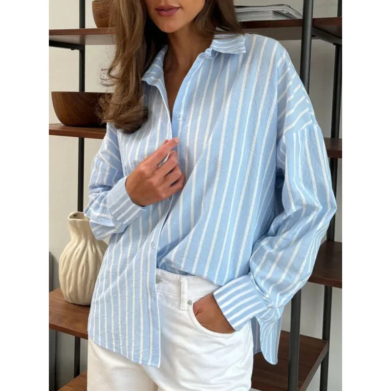 Arrival Women's Striped Turn Down Collar Long Sleeve Shirt Loose Slimming Comfort Casual Versatile Commute Elegant Designer Top
Arrival Women's Striped Turn Down Collar Long Sleeve Shirt Loose Slimming Comfort Casual Versatile Commute Elegant Designer Top