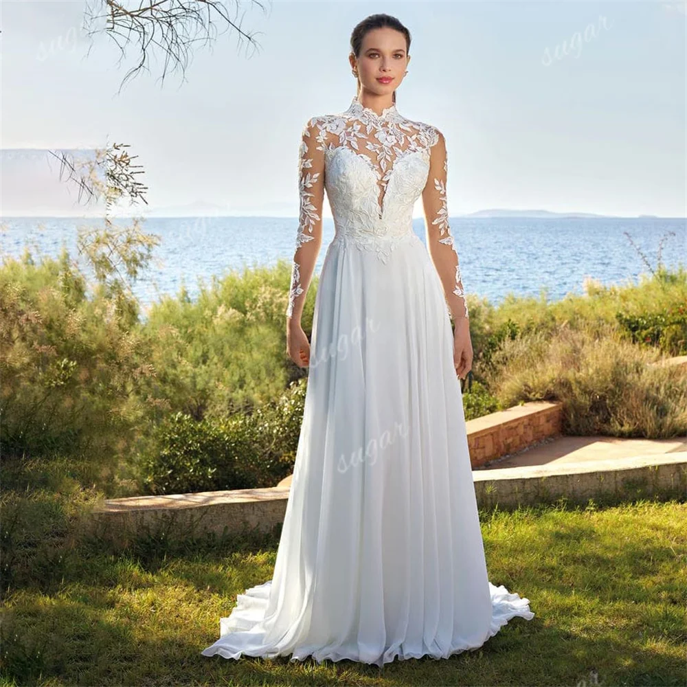 Sheer A Line Wedding Dresses For Bride Long Sleeves With Lace Applique Bridal Gowns Illusion Elegant Robe Mariee
Sheer A Line Wedding Dresses For Bride Long Sleeves With Lace Applique Bridal Gowns Illusion Elegant Robe Mariee