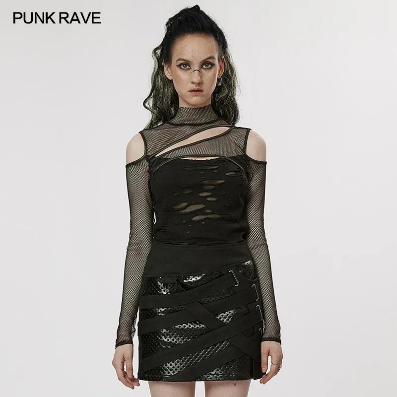 PUNK RAVE Women's Punk Style Personality Mesh T-Shirt Daily Cool High Neck Hollow Shoulder Asymmetric Sexy Tops Spring/Summer
PUNK RAVE Women's Punk Style Personality Mesh T-Shirt Daily Cool High Neck Hollow Shoulder Asymmetric Sexy Tops Spring/Summer