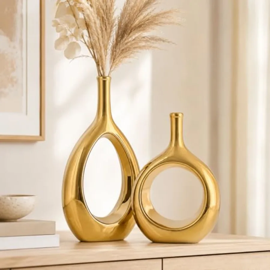 Ceramic Vase Set 2, Modern Hollow Circle with Hole Flower Vase for Home Decor, for Table Centerpieces, Farmhouse, Fire Place, L
Ceramic Vase Set 2, Modern Hollow Circle with Hole Flower Vase for Home Decor, for Table Centerpieces, Farmhouse, Fire Place, L