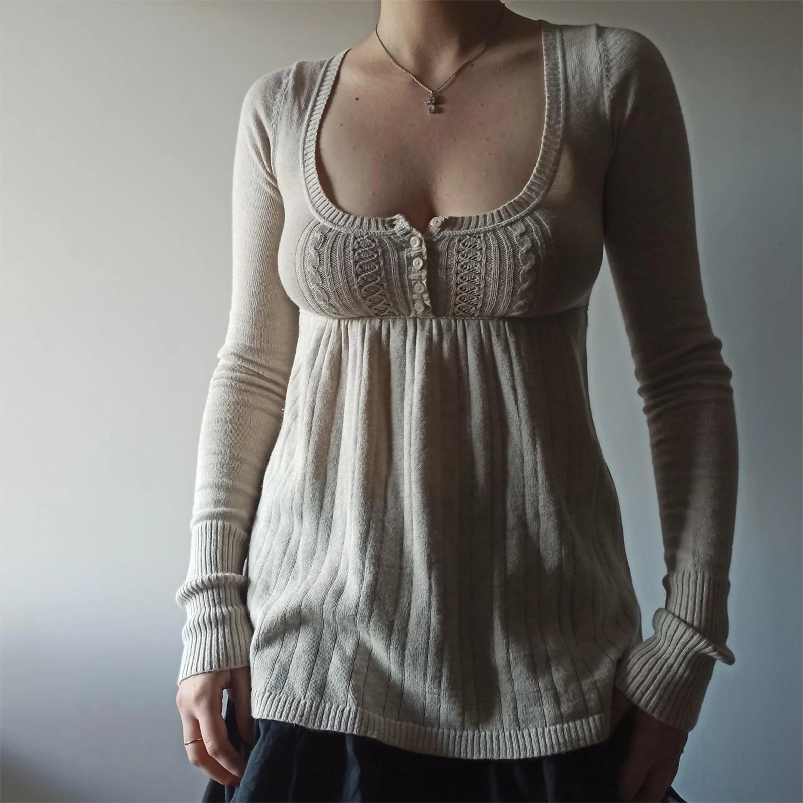 Women's Fashion Fall Knit Tops Aesthetic Solid Color Long Sleeve Button Up Square Neck Tunic Shirt Sweater Streetwear
Women's Fashion Fall Knit Tops Aesthetic Solid Color Long Sleeve Button Up Square Neck Tunic Shirt Sweater Streetwear