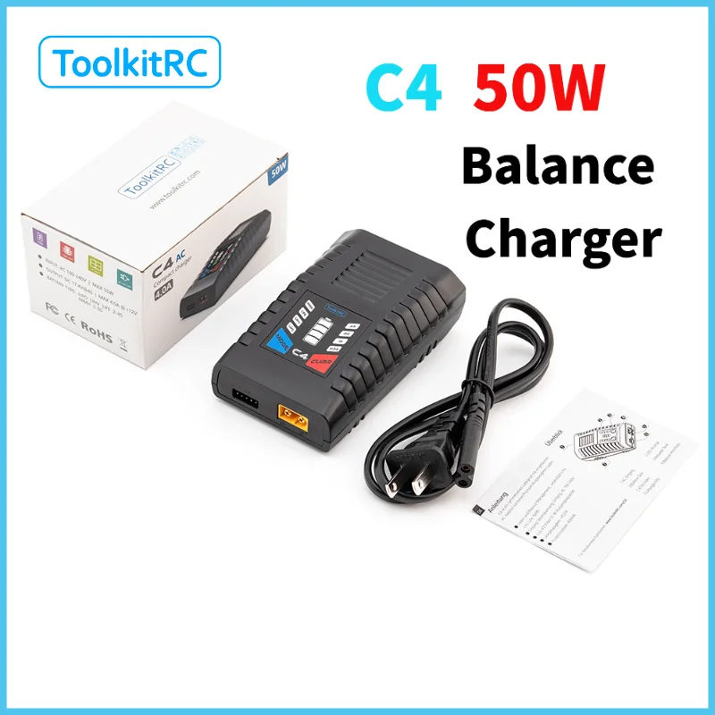 ToolkitRC C4 50W Balane Charger for LiPo Li-Ion Battery Suitable for RC Cars, Drones, Model Aircraft,FPV
ToolkitRC C4 50W Balane Charger for LiPo Li-Ion Battery Suitable for RC Cars, Drones, Model Aircraft,FPV