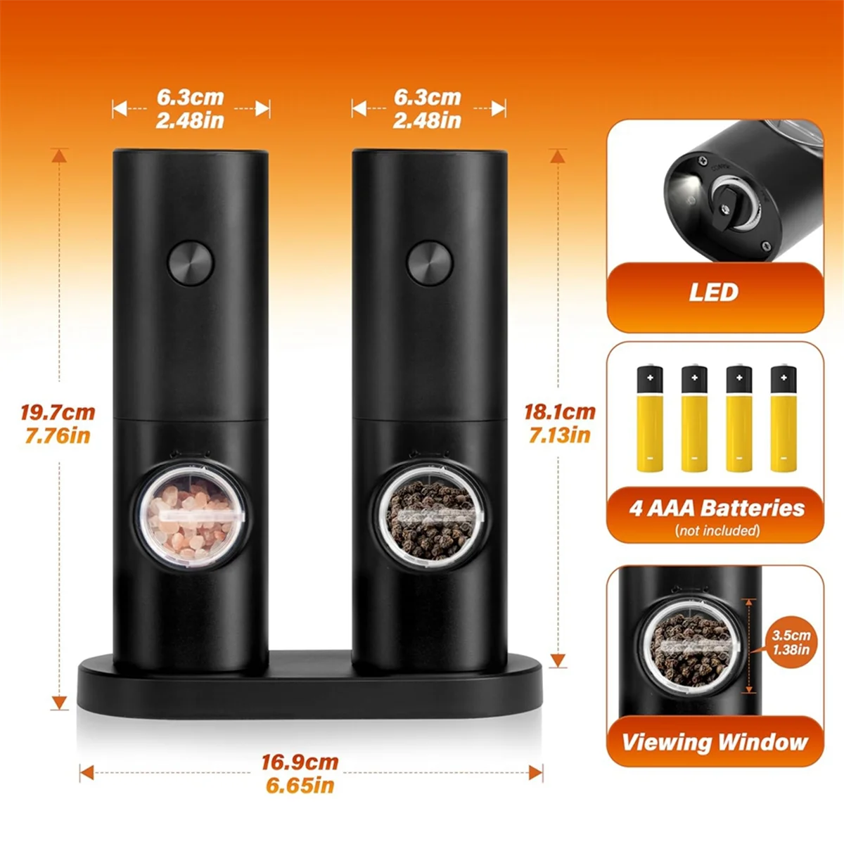 Electric Salt and Pepper Grinder Set, Single Hand Adjustable Coarseness, Battery Powered with Stand, Seasoning Tools HOT
Electric Salt and Pepper Grinder Set, Single Hand Adjustable Coarseness, Battery Powered with Stand, Seasoning Tools HOT
