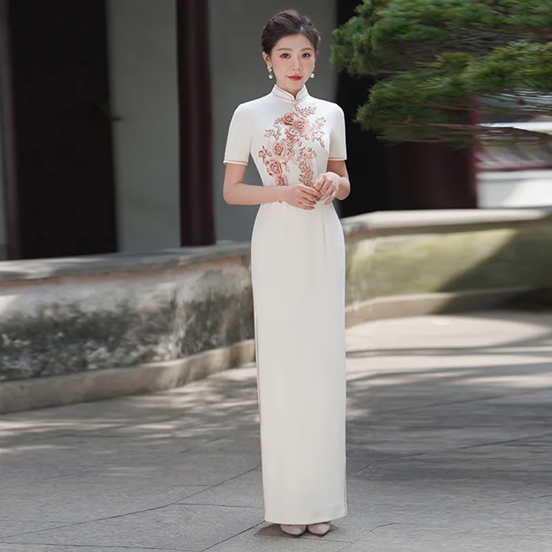 New White Stand Collar ort Sve Improved Version Women's Long Ele Performance Costume Ethnic Sle
New White Stand Collar ort Sve Improved Version Women's Long Ele Performance Costume Ethnic Sle