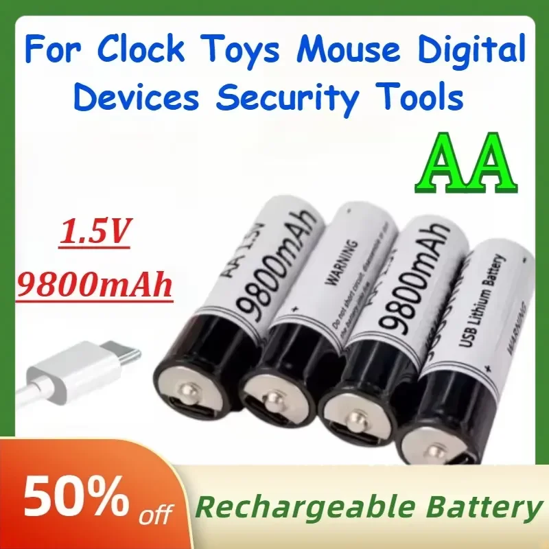 1.5V 9800mAh AA USB-C Li-ion Rechargeable Batteries for Clock Toys Mouse Remote Controls Digital Devices Security Tools Etc
1.5V 9800mAh AA USB-C Li-ion Rechargeable Batteries for Clock Toys Mouse Remote Controls Digital Devices Security Tools Etc