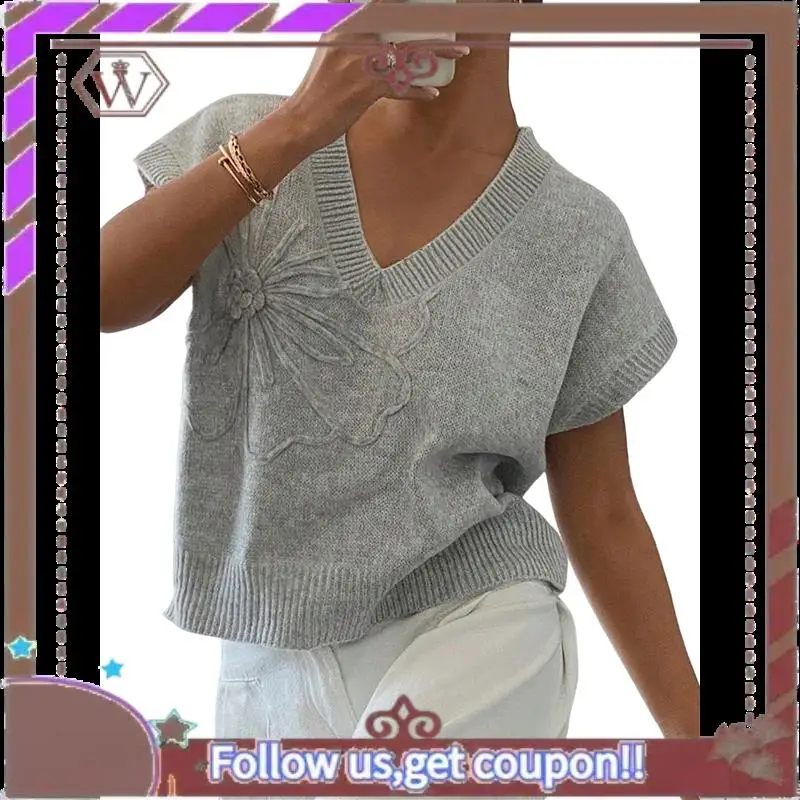 A95D-Womens Floral Cute Cap Sleeve Tops 3D Flower Decor Knit Tank Top Loose Spring Fall Summer Clothes 2025
A95D-Womens Floral Cute Cap Sleeve Tops 3D Flower Decor Knit Tank Top Loose Spring Fall Summer Clothes 2025