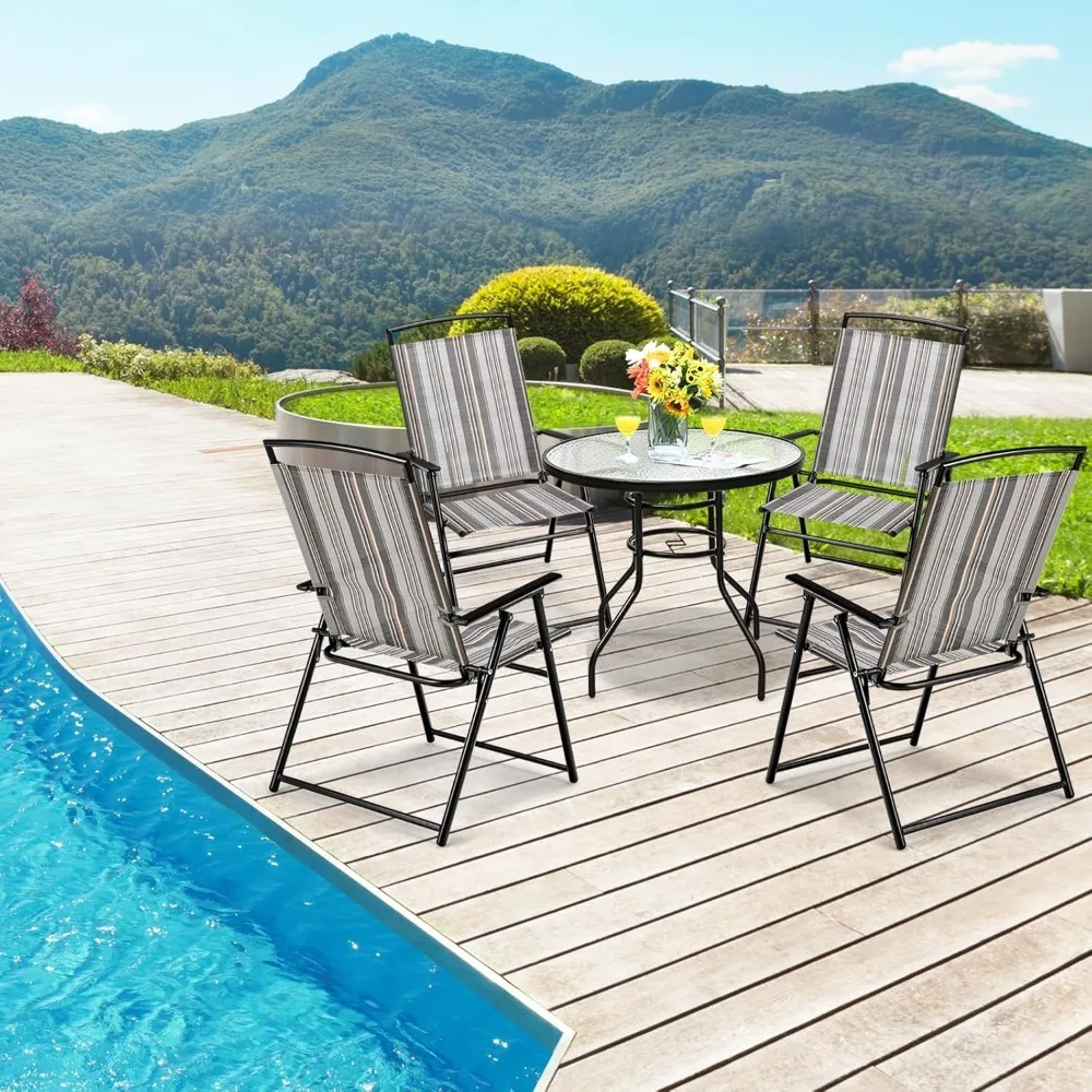 Patio Chairs Set of 4, Outdoor Folding Chairs with Armrests, Metal Frame, Outside Foldable Dining Chairs for Lawn, Customized
Patio Chairs Set of 4, Outdoor Folding Chairs with Armrests, Metal Frame, Outside Foldable Dining Chairs for Lawn, Customized