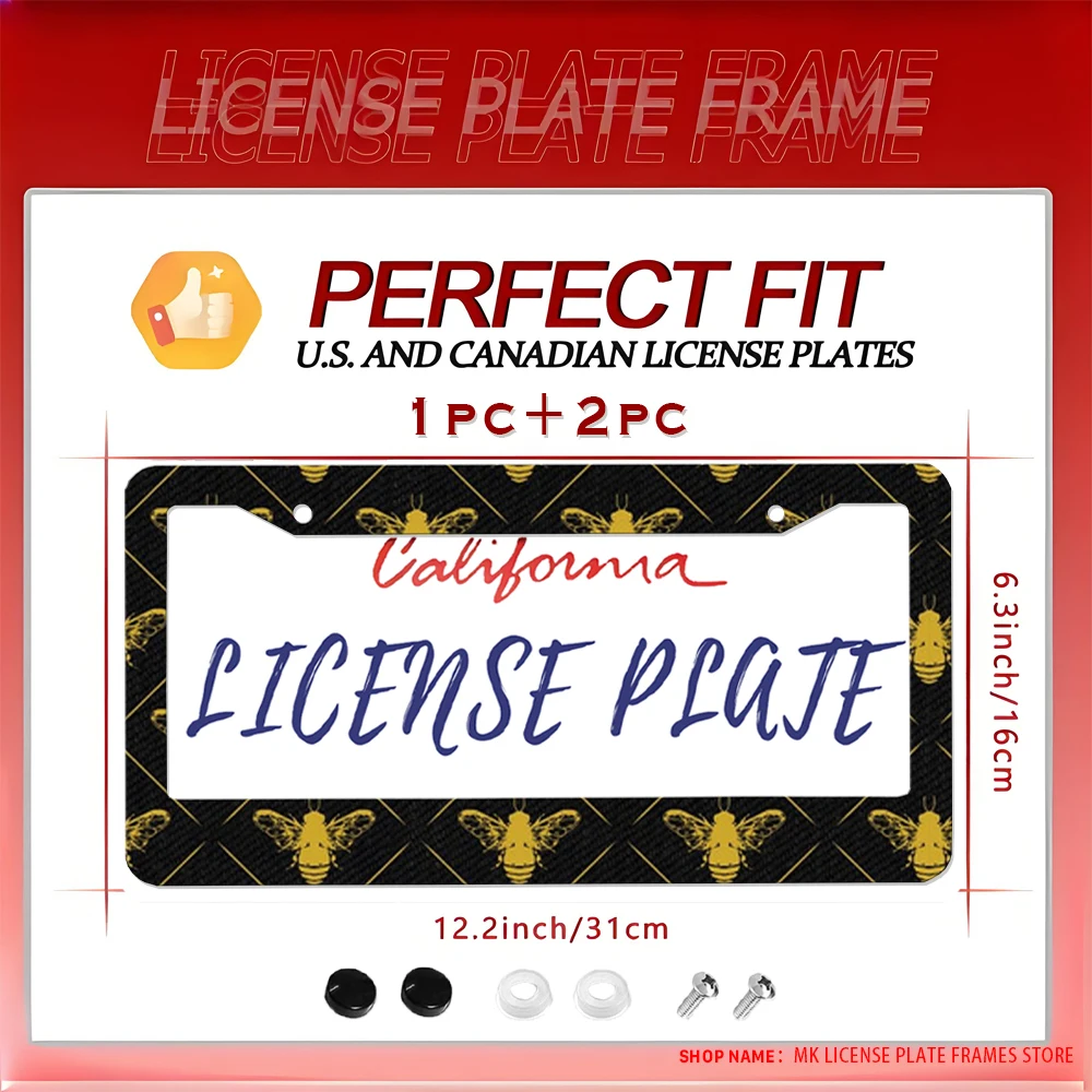 Novelty Retro Car Decoration - Black License Plate Frame with Gold Bee Print, Made of Aluminum, 2 - Hole Design, with Screw Kit
Novelty Retro Car Decoration - Black License Plate Frame with Gold Bee Print, Made of Aluminum, 2 - Hole Design, with Screw Kit