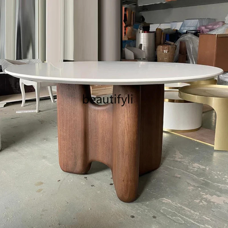 Medieval solid wood round dining table household walnut retro high art round table designer creative round dining table
Medieval solid wood round dining table household walnut retro high art round table designer creative round dining table