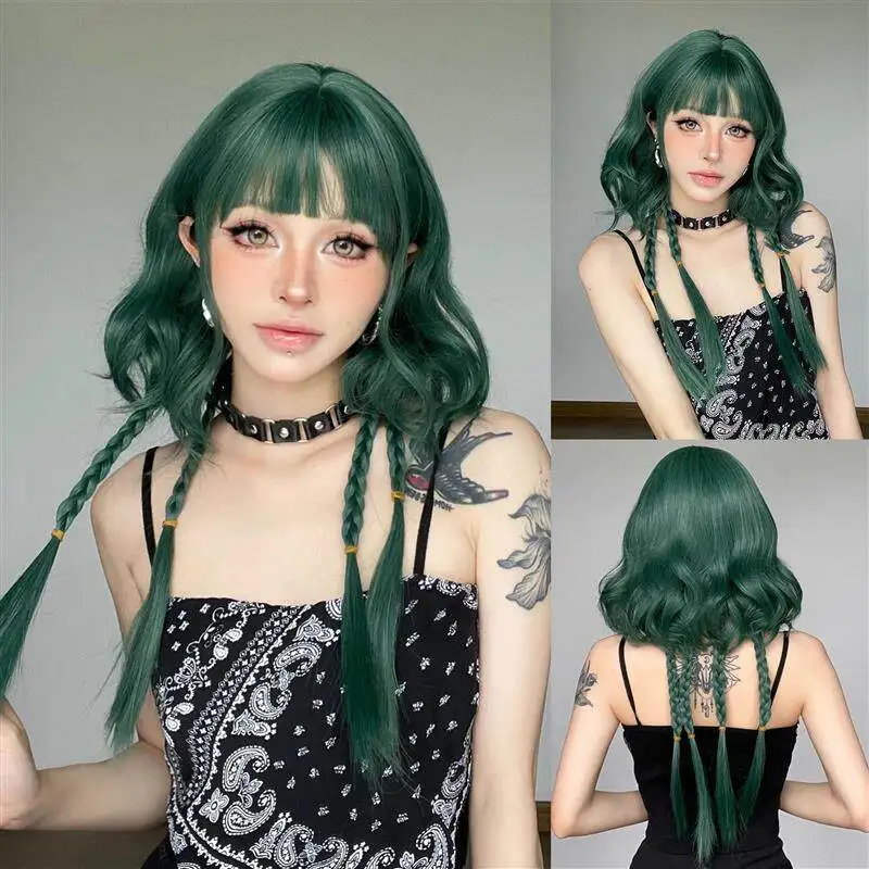 Women's green anime character wig - short hair, fine braids, 21st century style girl's hairstyle - bell-shaped fringe
Women's green anime character wig - short hair, fine braids, 21st century style girl's hairstyle - bell-shaped fringe
