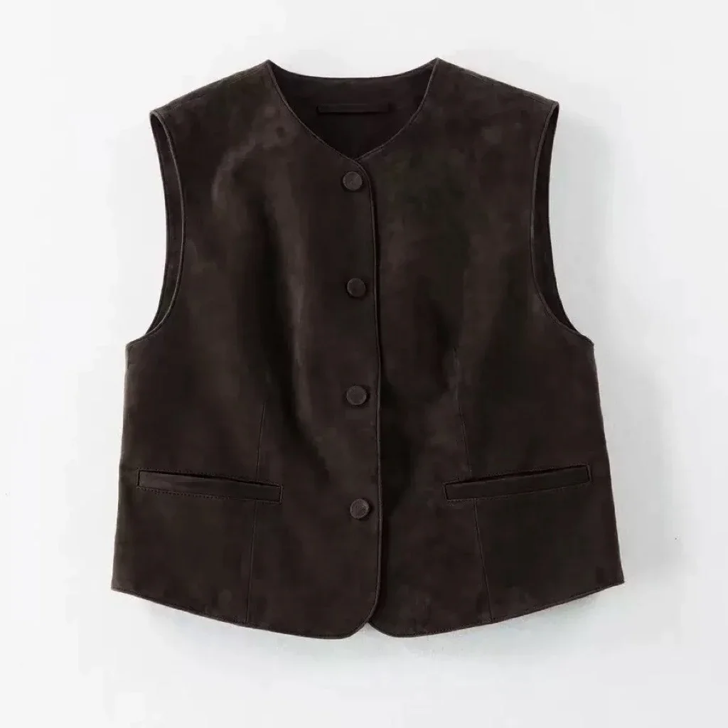 Retro Suede Top Clothing for Women Genuine Leather Vest Casual Short Style Retro British V-neck Layered Wearing Chaleco Mujer
Retro Suede Top Clothing for Women Genuine Leather Vest Casual Short Style Retro British V-neck Layered Wearing Chaleco Mujer