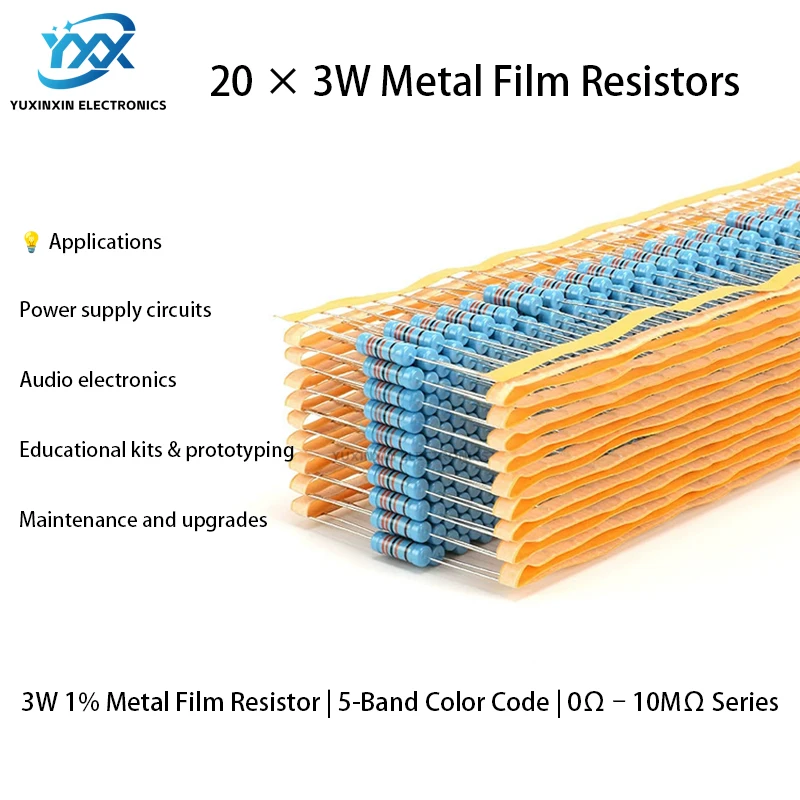 20pcs 3W Metal film resistor 1% 0.1R-10M 10R 22R 47R 100R 330R 1K 4.7K 10K 22K 47K 100K 330K 470K 1 2 10 22 47 100 330 1M ohm
20pcs 3W Metal film resistor 1% 0.1R-10M 10R 22R 47R 100R 330R 1K 4.7K 10K 22K 47K 100K 330K 470K 1 2 10 22 47 100 330 1M ohm