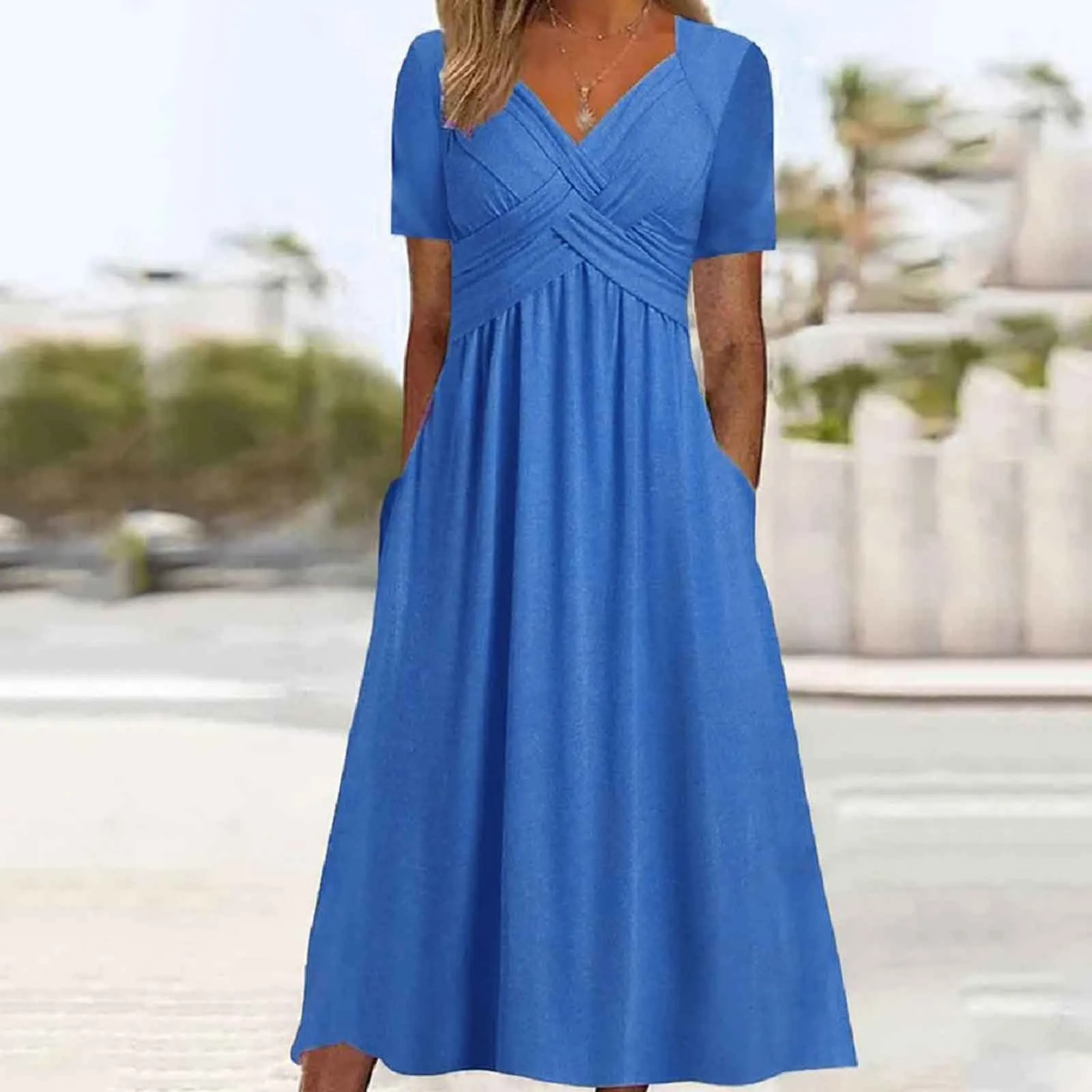 Ruched Beach Maxi Dress 2025 Women Summer Short Sleeve V Neck Loose Casual Long Dress With Pockets Solid Color Eelgance Vestidos
Ruched Beach Maxi Dress 2025 Women Summer Short Sleeve V Neck Loose Casual Long Dress With Pockets Solid Color Eelgance Vestidos