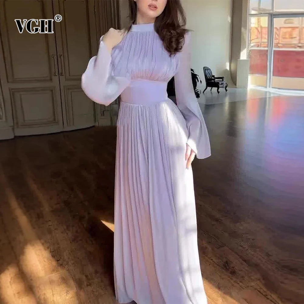 VGH Temperament Slimming Drapaed Solid Dresses For Women Round Neck Long Sleeve High Waist Elegant Dress Female Fashion Style
VGH Temperament Slimming Drapaed Solid Dresses For Women Round Neck Long Sleeve High Waist Elegant Dress Female Fashion Style