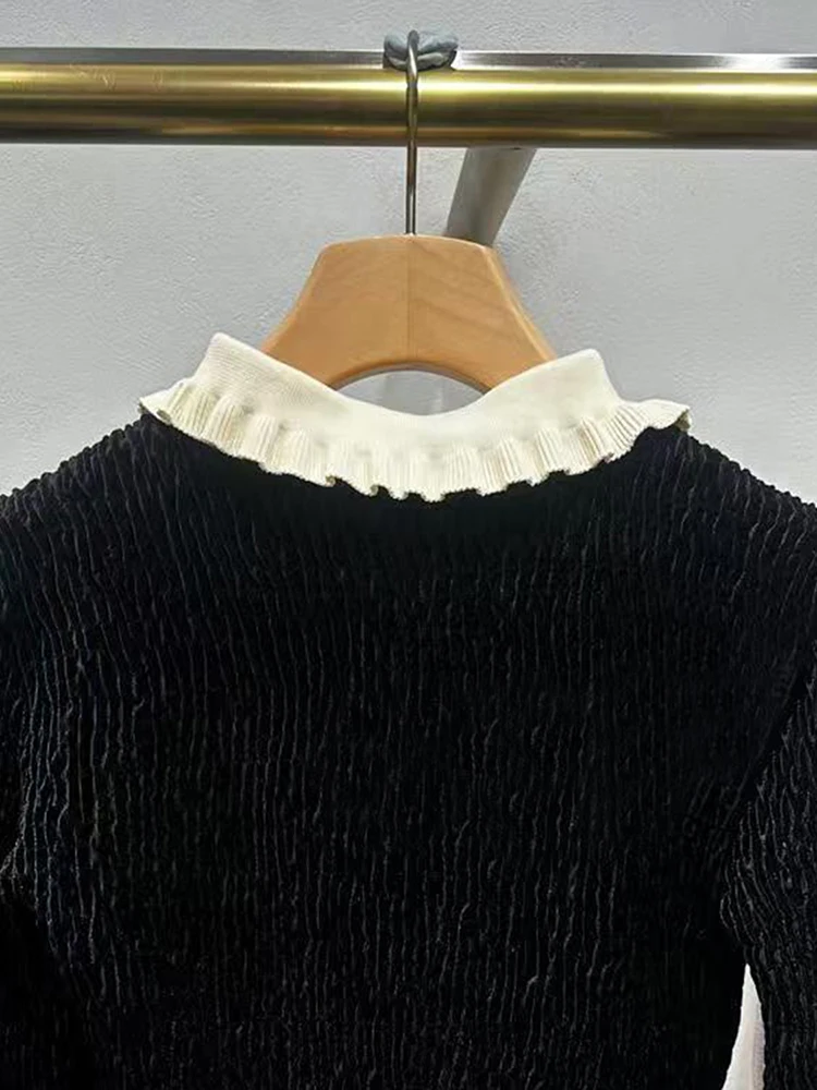 Ele Bla Velvet irt Женский топ с кукольным воротником Long Sve Трикотажная повседневная одежда ort Length Faionable Winter Outfit
Ele Bla Velvet irt Женский топ с кукольным воротником Long Sve Трикотажная повседневная одежда ort Length Faionable Winter Outfit