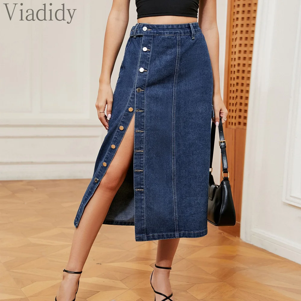 Women Casual Solid Color High Waist Button Front Pocket Design Denim Maxi Skirts
Women Casual Solid Color High Waist Button Front Pocket Design Denim Maxi Skirts
