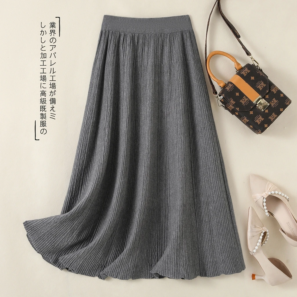Autumn Winter Knitted Skirt Women Pleated Skirt Casual Elastic High Waist A-line Midi Long Skirt Solid Color Gray Black
Autumn Winter Knitted Skirt Women Pleated Skirt Casual Elastic High Waist A-line Midi Long Skirt Solid Color Gray Black