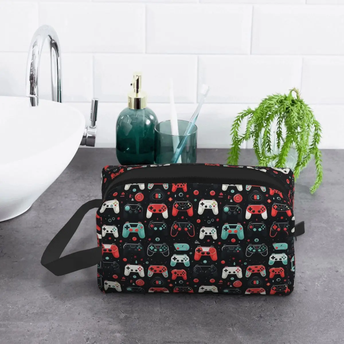 Игровой узор-игровые контроллеры, косметичка, косметический органайзер для хранения, комплект Dopp, косметичка для туалетных принадлежностей для женщин, пенал
Игровой узор-игровые контроллеры, косметичка, косметический органайзер для хранения, комплект Dopp, косметичка для туалетных принадлежностей для женщин, пенал